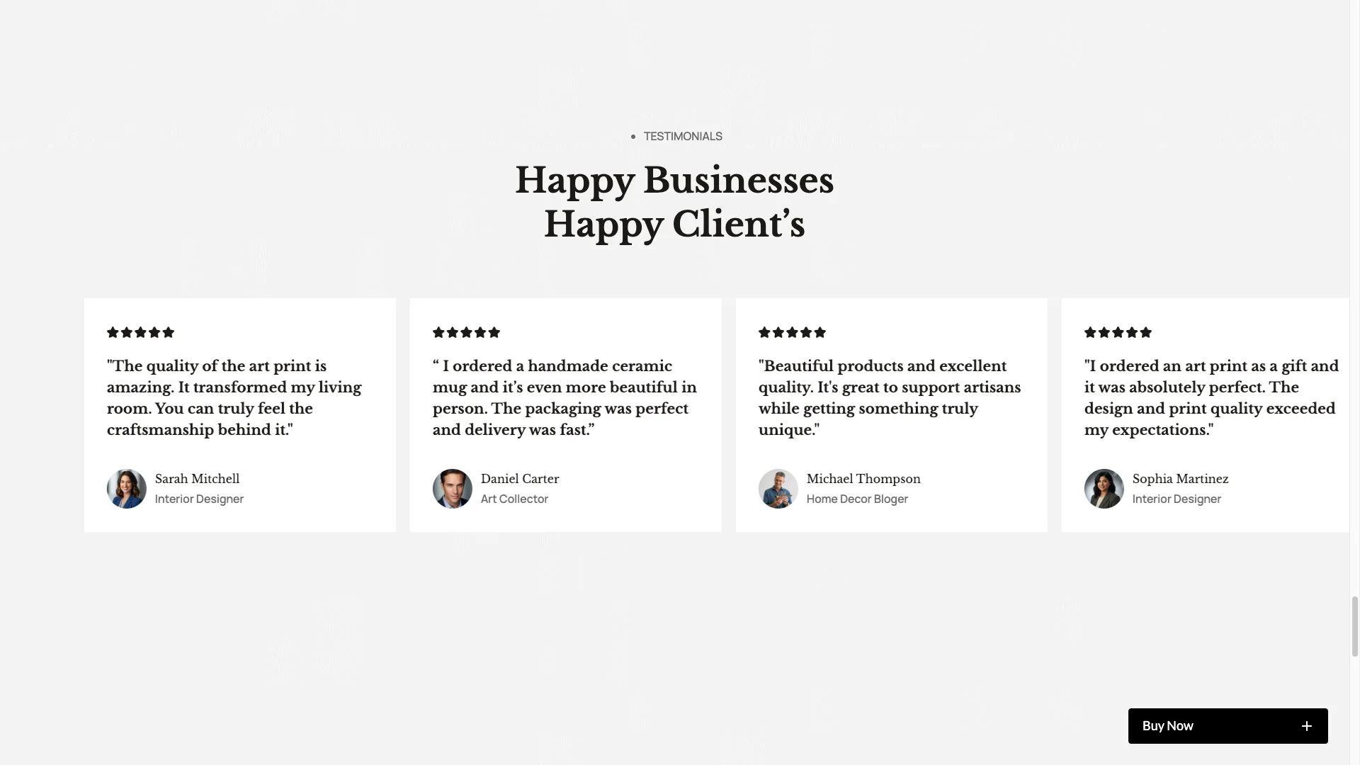 AutoScrolling Testimonials Marquee - TNCFlow Section title 'Happy Businesses, Happy Client’s' with four testimonial cards below showing quotes, stars, client name and role.