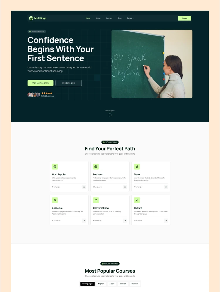 multilingo- webflow language learning website template.