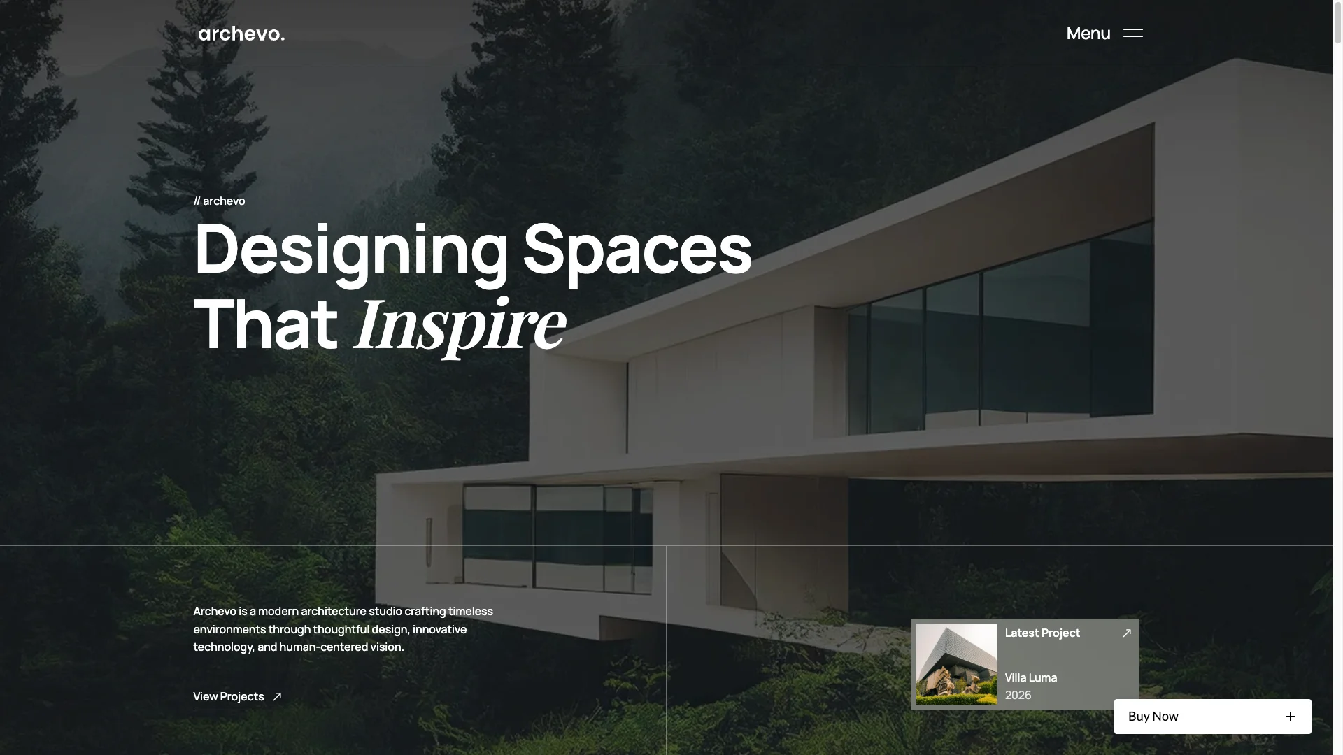 A Design That Speaks Architecture - TNCFlow Hero image of a modern white house amidst trees with the text 'Designing Spaces That Inspire' overlayed on top.