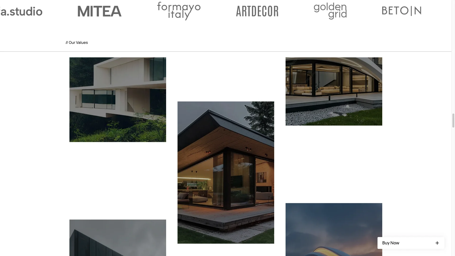 Homepage That Tells Your Story - TNCFlow Gallery of modern architectural houses with minimalist designs and expansive glass walls lployed in a grid layout.