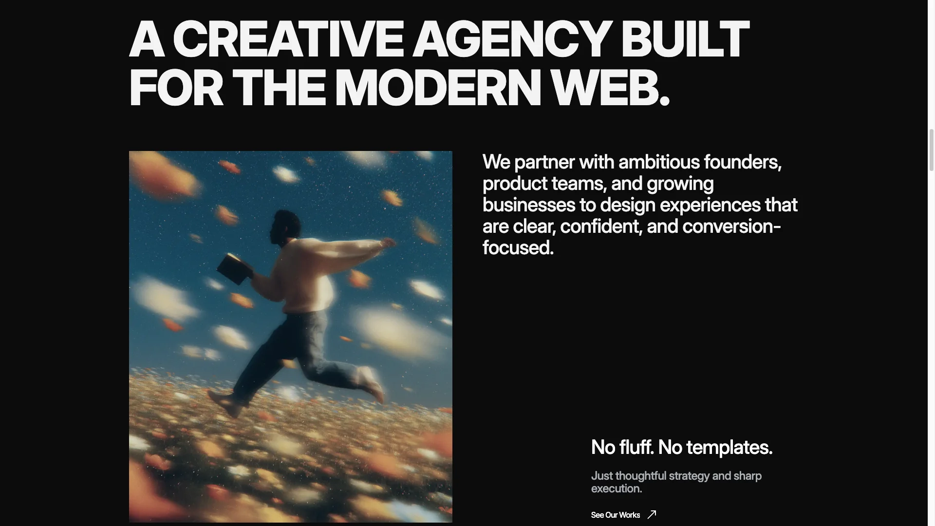 About Page with Mission Team Process - TNCFlow Man running on a sandy beach while holding a book, with autumn leaves swirling around him.