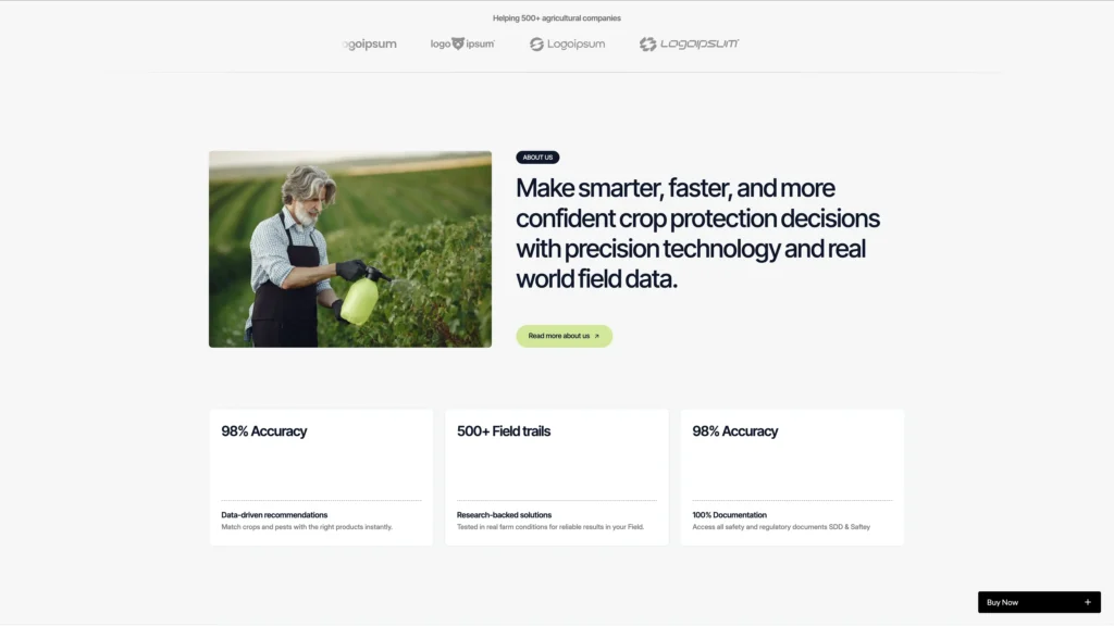 Trusted Partner Logo Marquee - TNCFlow Older man in a checkered shirt spraying crops in a field beside a bold headline about precision crop protection technology too foster smarter decisions.