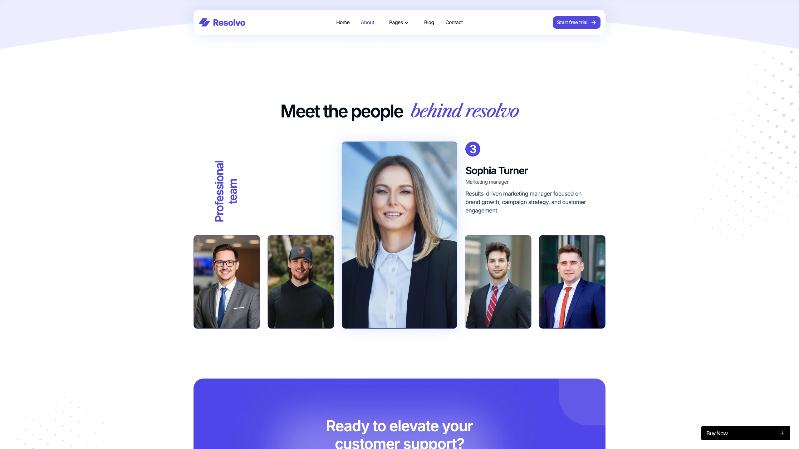 Fully Responsive Build - TNCFlow Meet the people behind Resolvo: a large central portrait of a smiling woman in a blazer with smaller team headshots arranged below on a white background.