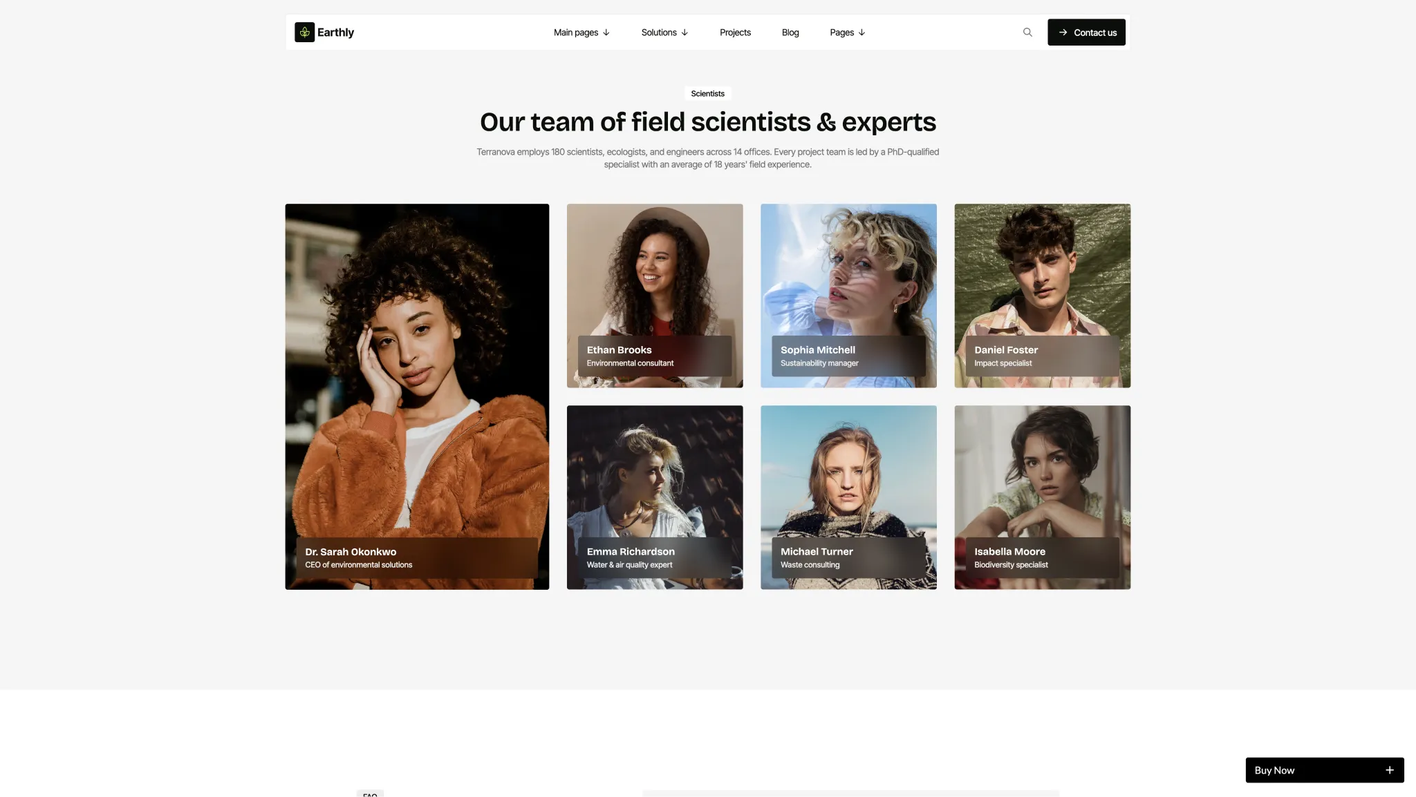 Fully Responsive Build_ - TNCFlow Grid of portrait photos showing Terranova's scientists with name and title badges on each card
