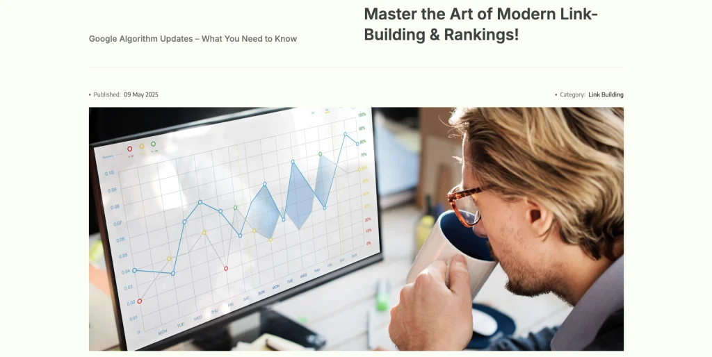 algorise_individual_blog_post_layout - TNCFlow Man with glasses drinking from a mug while examining a computer screen showing a multi-line chart.