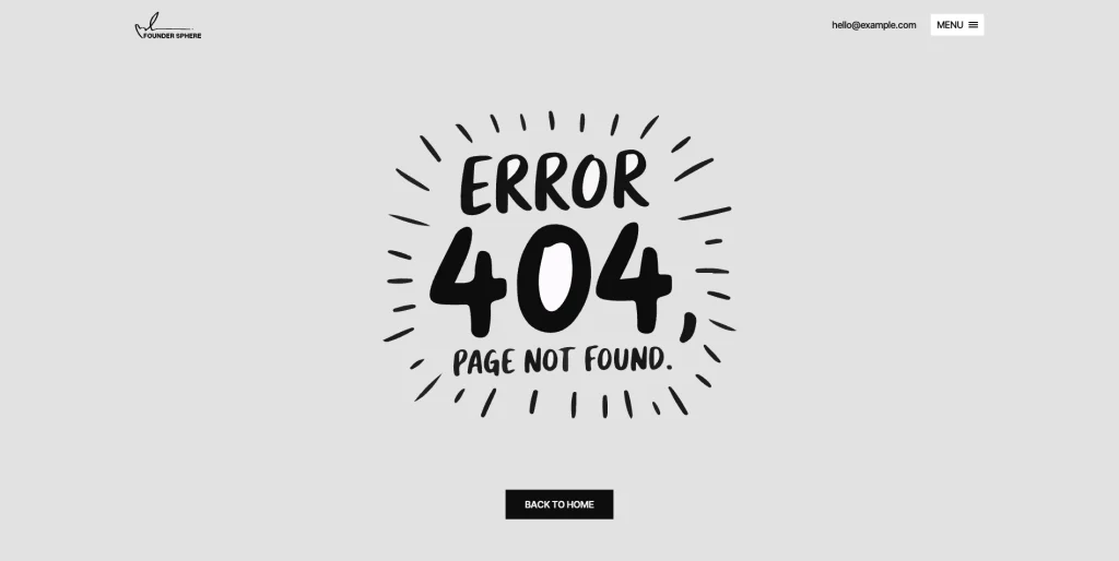 foundersphere_utility_documentation_pages - TNCFlow 404 error illustration with 'ERROR 404' and 'PAGE NOT FOUND' on a light gray background; 'Back to Home' button shown below.