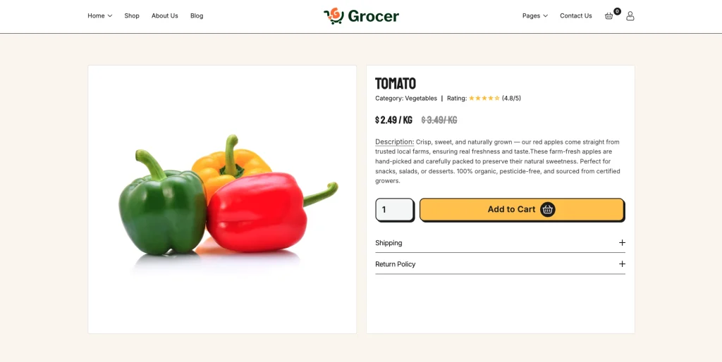 product_detail_page - TNCFlow Group of green, yellow, and red bell peppers on a white background with a glossy surface nearby their reflection.
