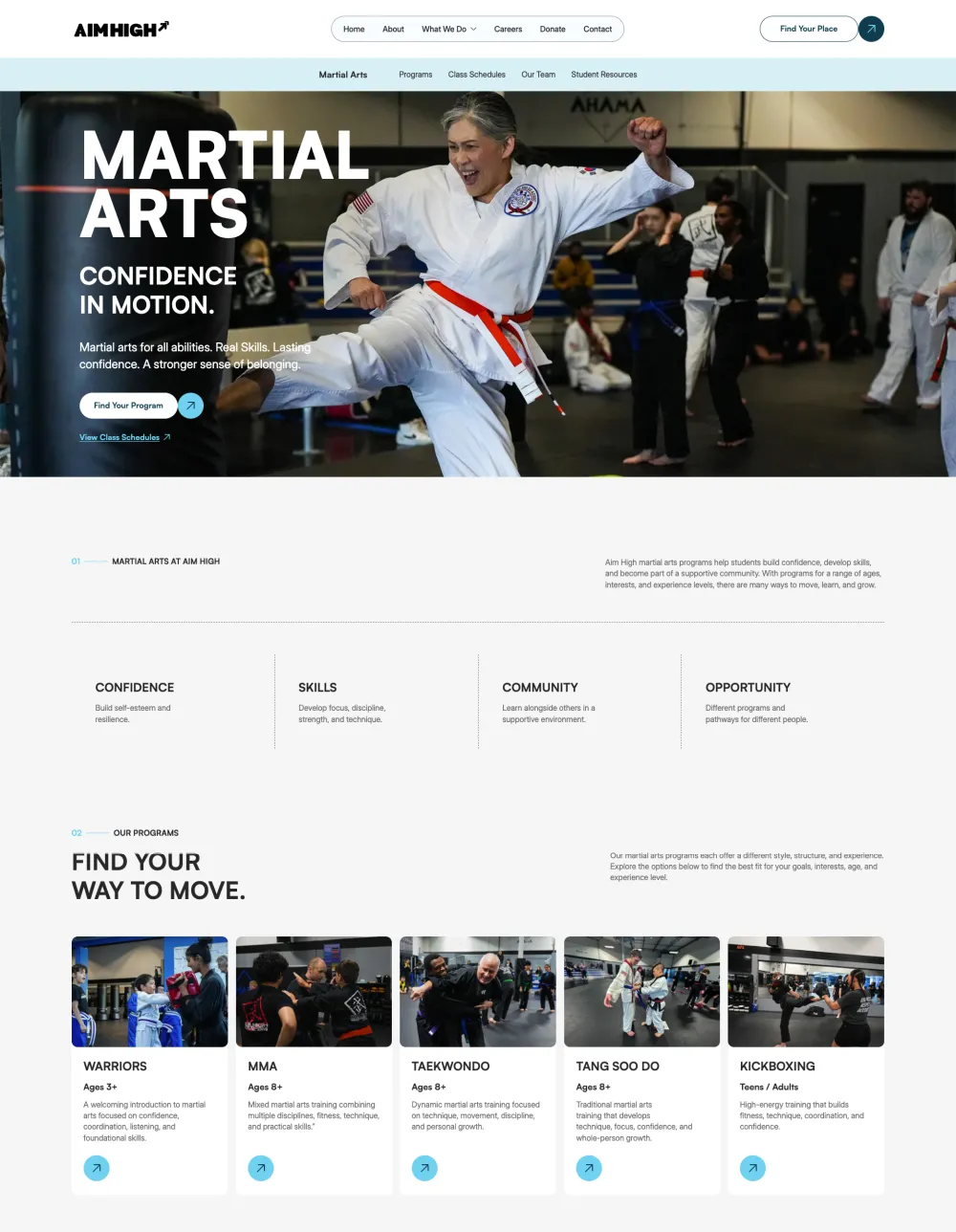 Aim High PDX Martial Arts program page