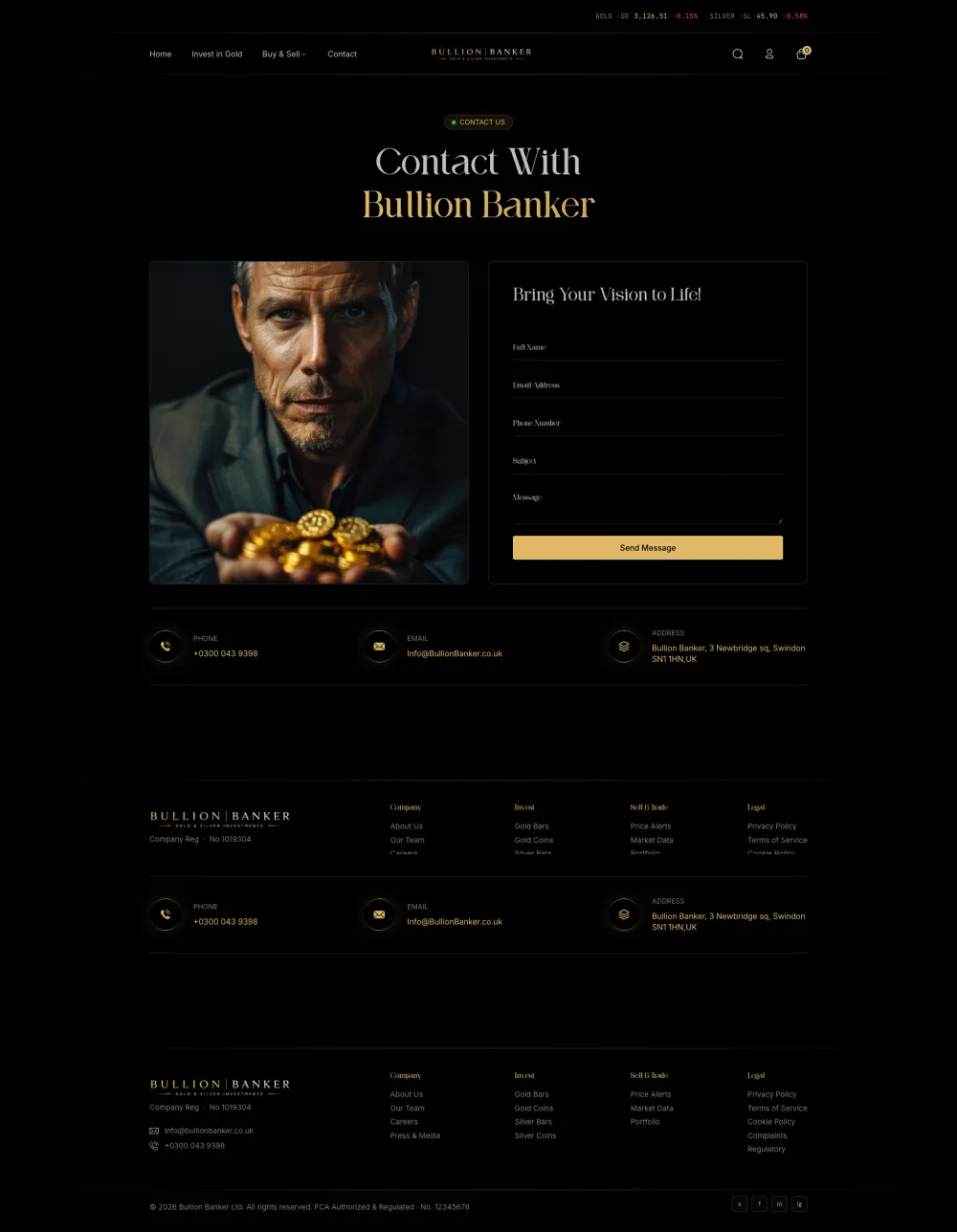 Bullion Banker contact page