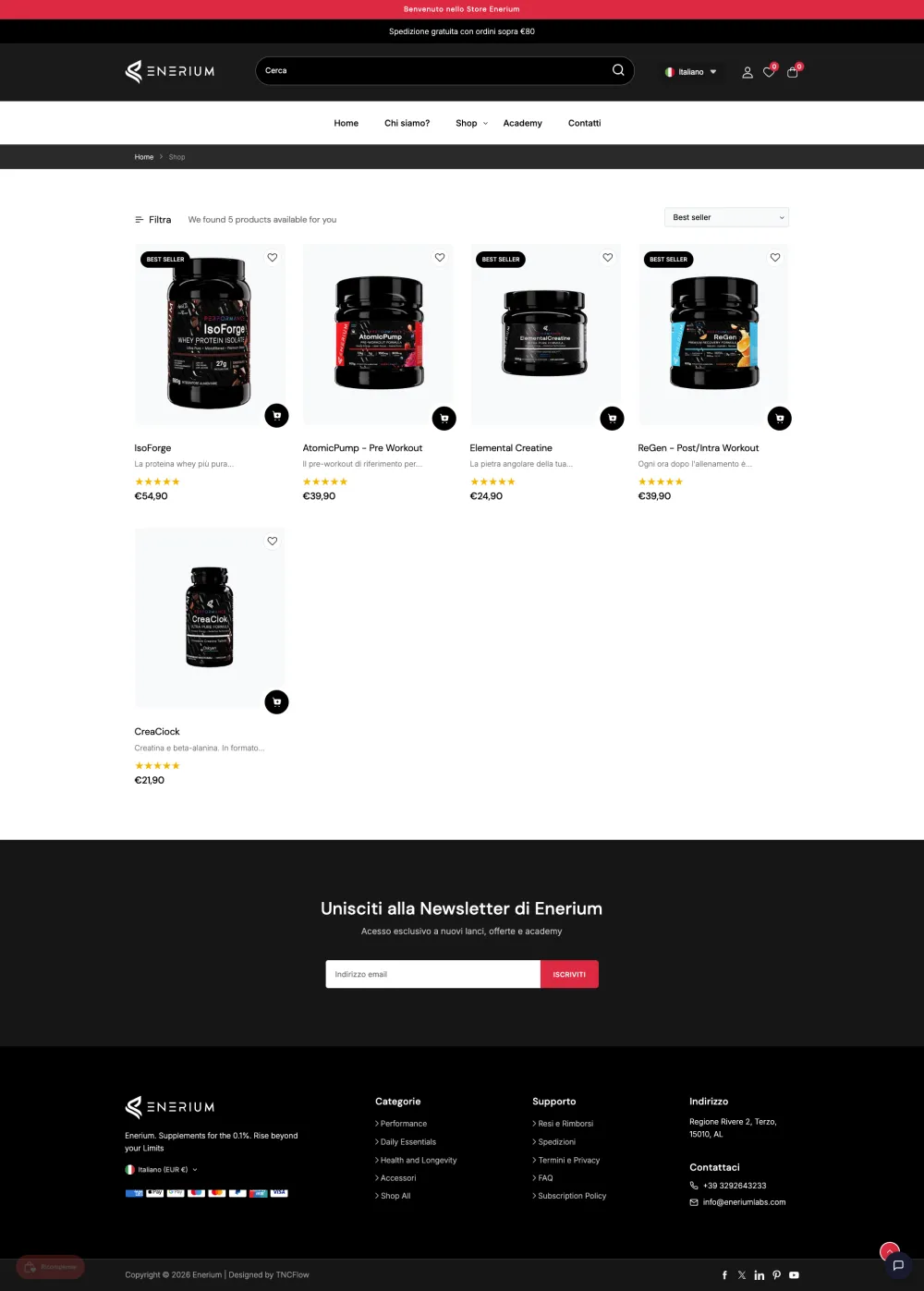 Enerium Shopify collection page with product grid