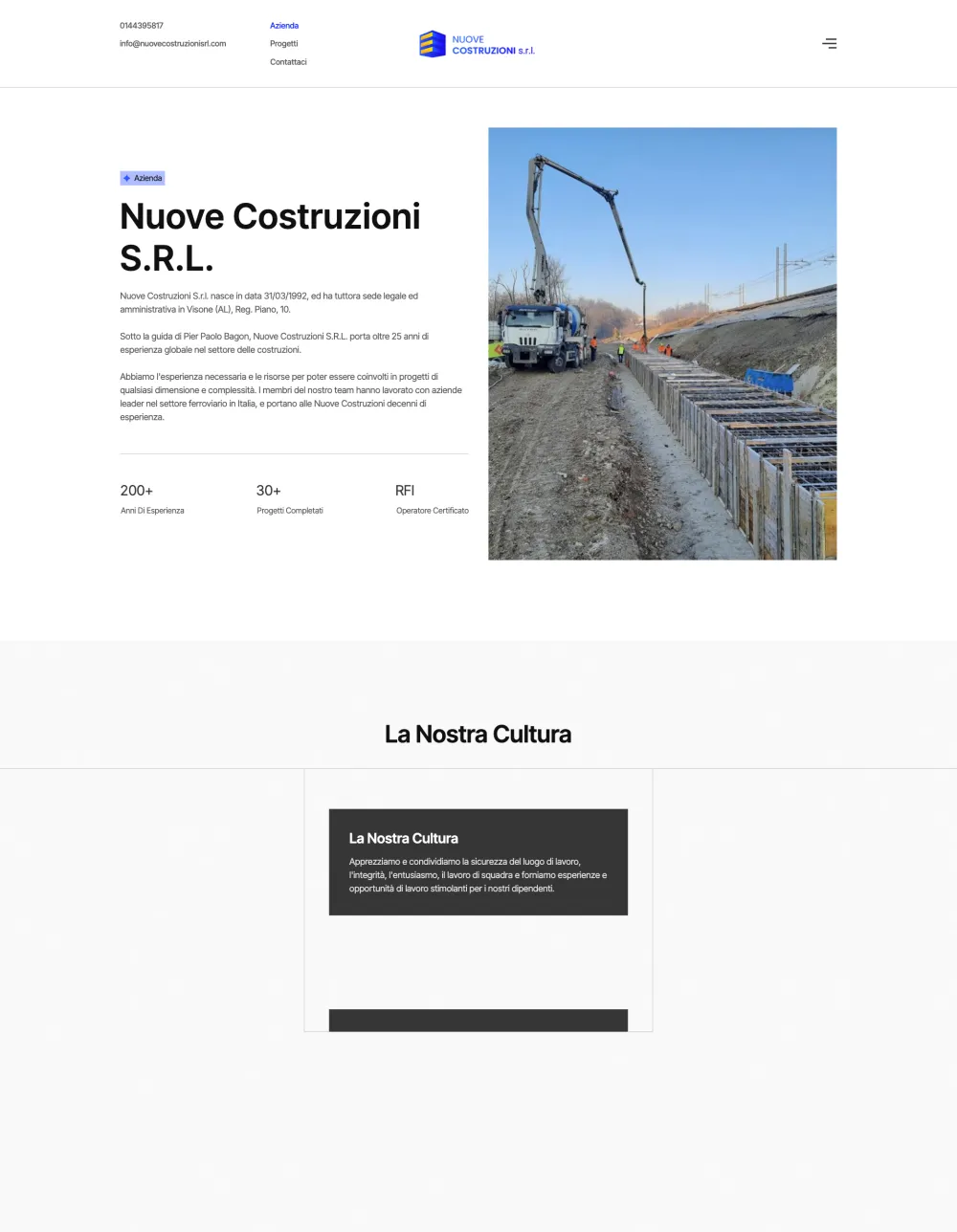 Nuove Costruzioni Azienda page with company history and key figures