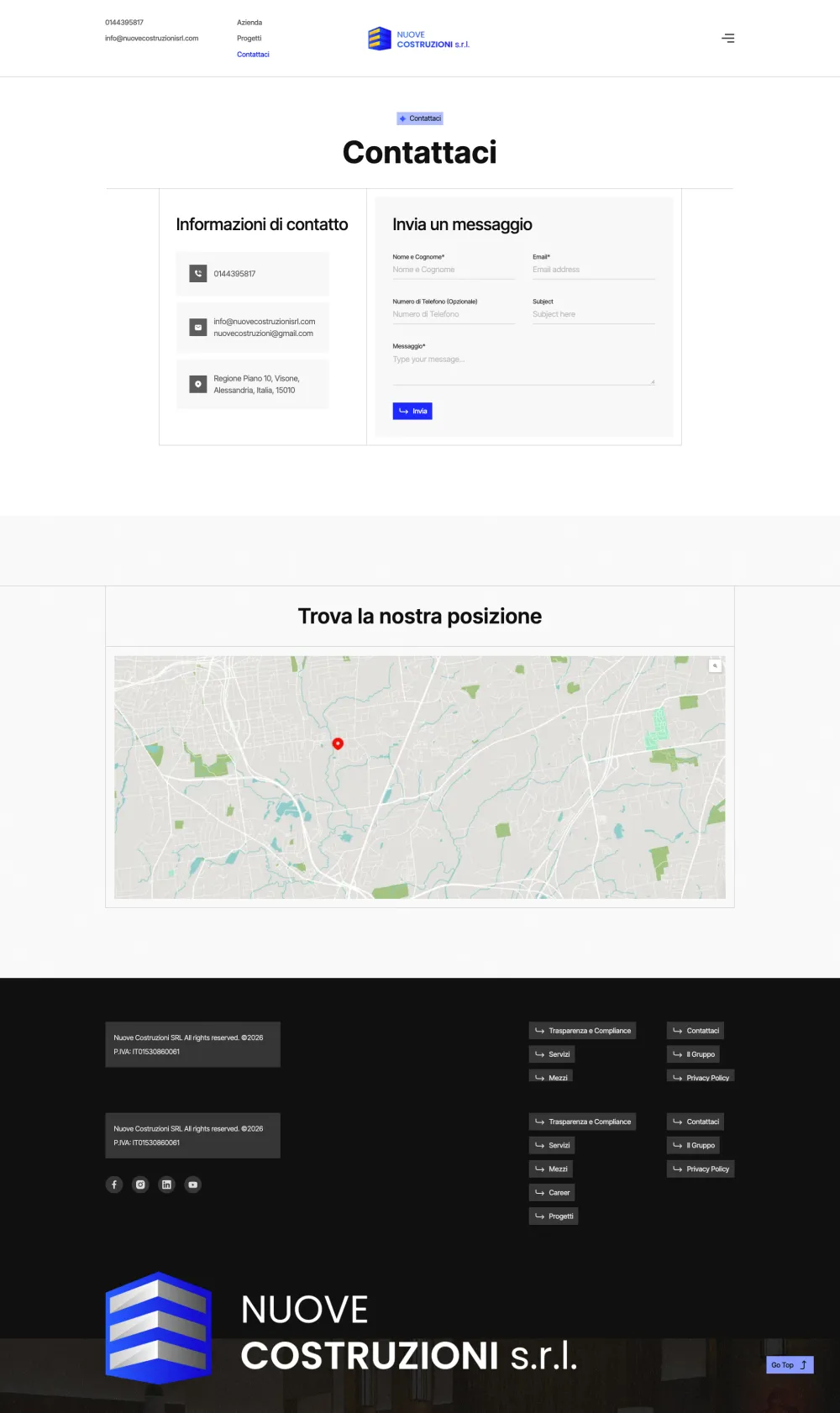 Nuove Costruzioni contact page with enquiry form