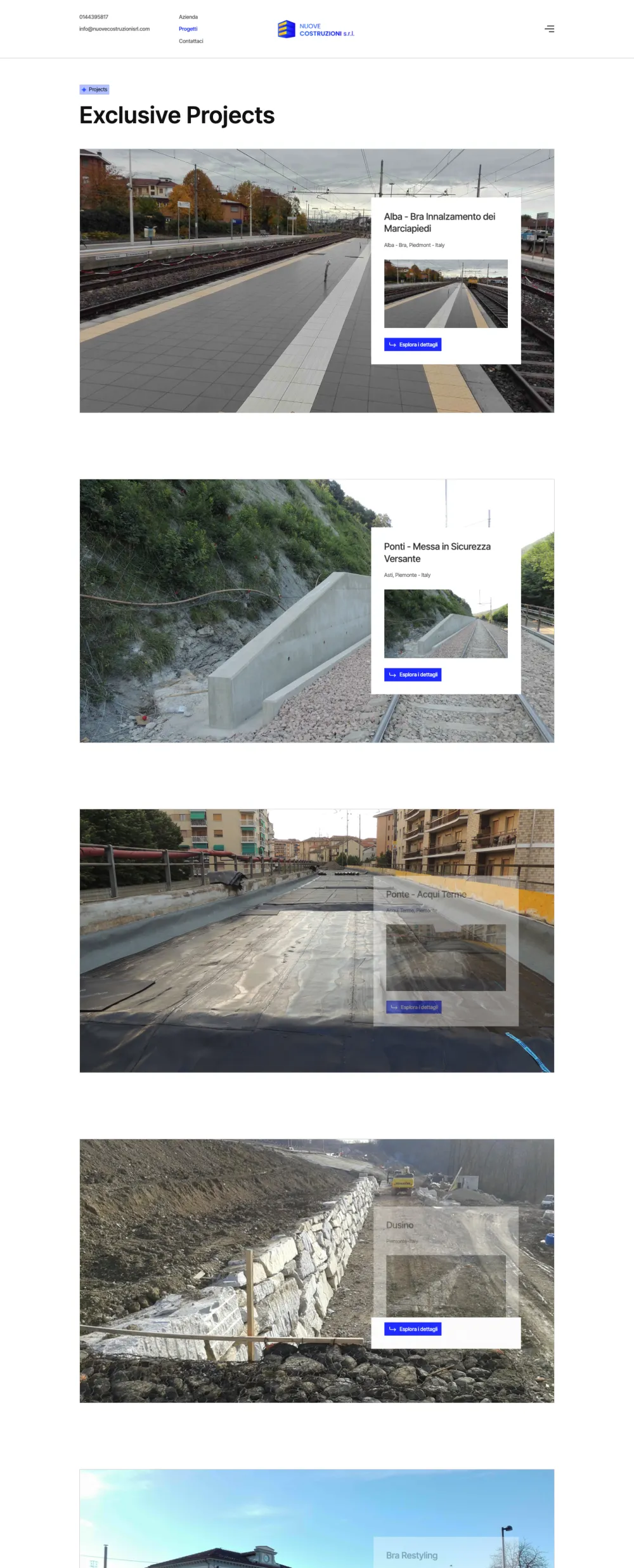 Nuove Costruzioni projects page with CMS-driven railway project listings